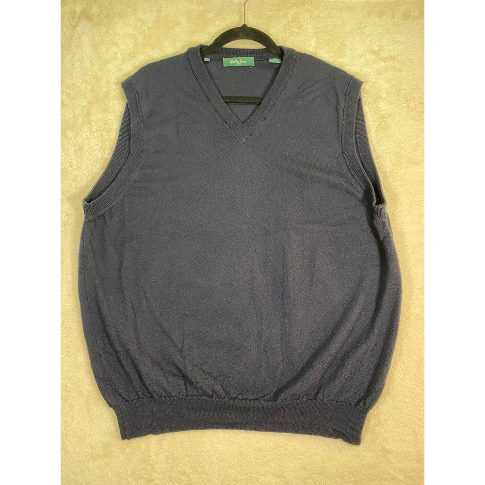 Bobby Jones Mens XXL Navy Blue Merino Wool V-Neck Sweater Vest Made in Italy